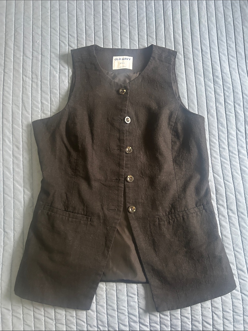 Old Navy Black Button-Front Sleeveless linen  Vest Top